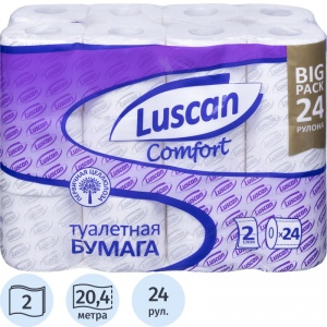 Бумага туалетная 2-слойная Luscan Comfort, белая, 24 рул/уп