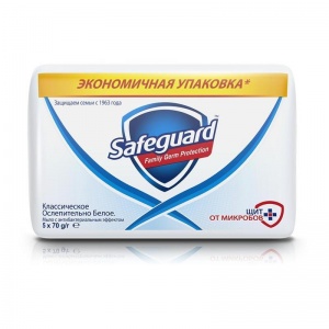 Мыло кусковое туалетное Safeguard Классическиое ослепительно белое, 70г, бумажная упаковка, 5шт.